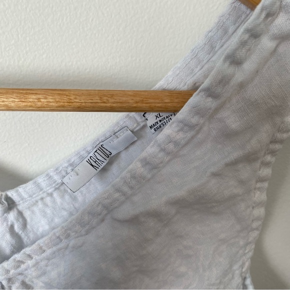 KAKTUS White patterned 100% Linen V-neck Sleeveless Blouse marked XL fits Small - Picture 4 of 6